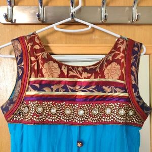 Blue Net Anarkali Suit